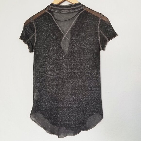 Free People Kia Sheer Henley T-shirt Tee XS Burnout Grunge Goth Lightweight Gray - Picture 9 of 16